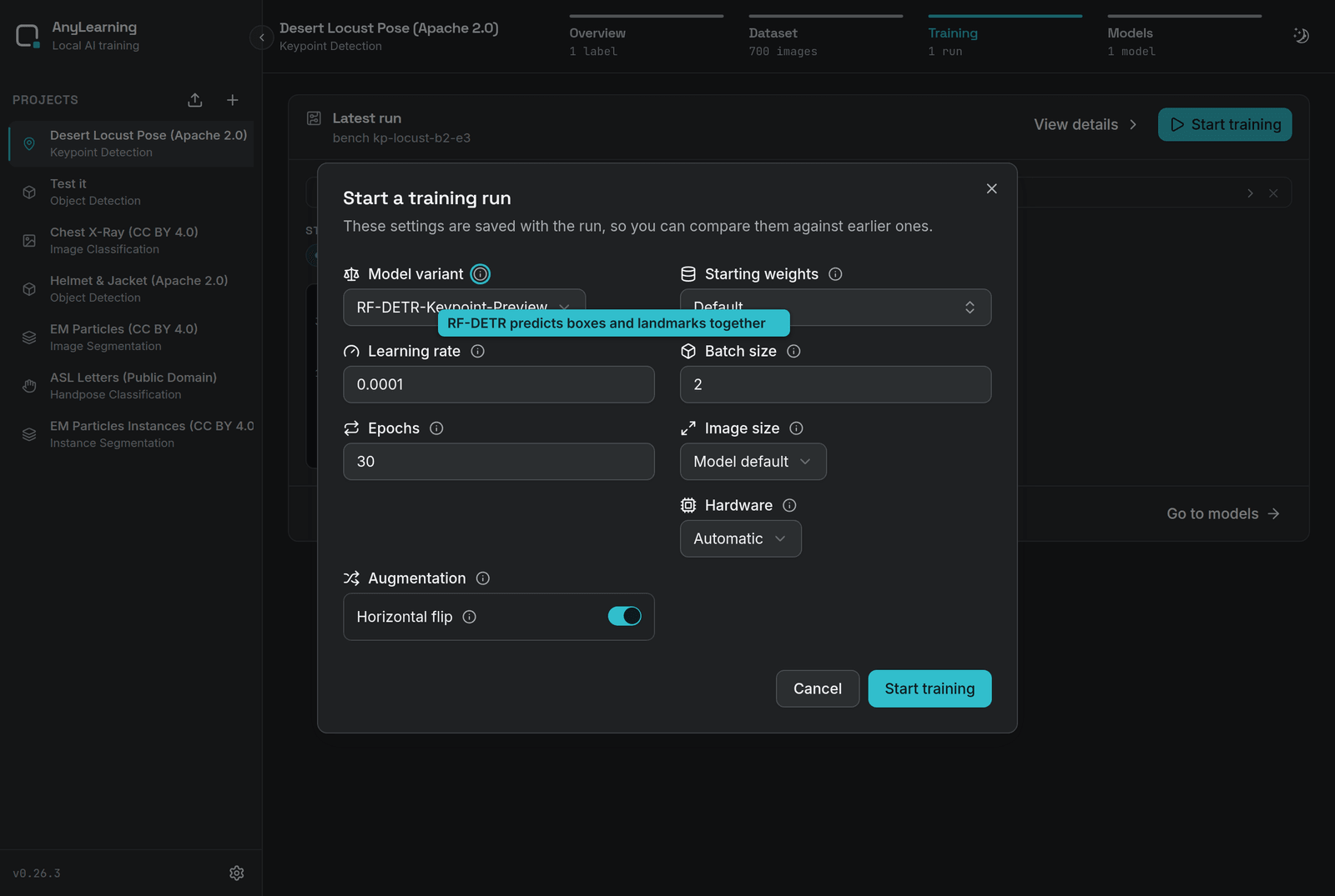 RF-DETR keypoint training settings