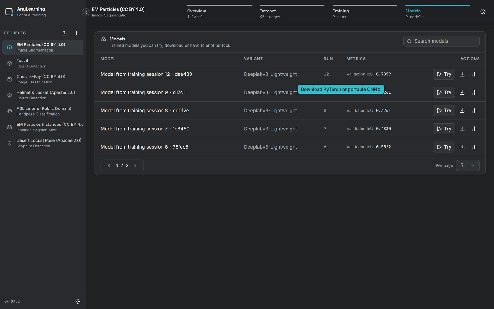 Downloading a raw or ONNX segmentation model