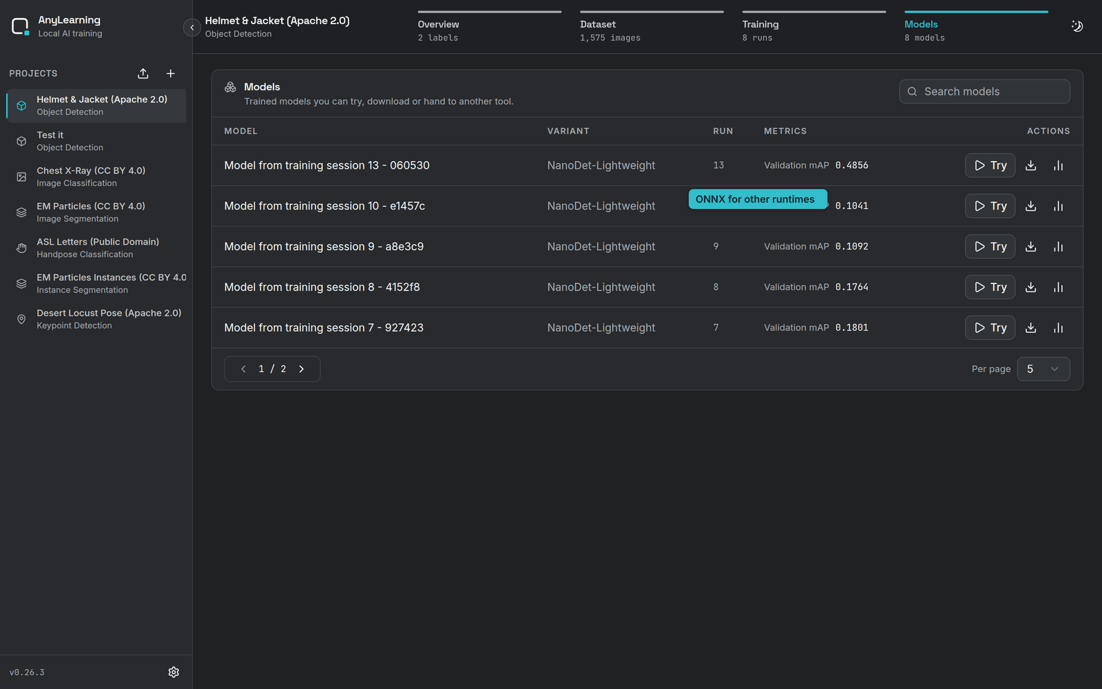 Downloading a raw or ONNX object detector